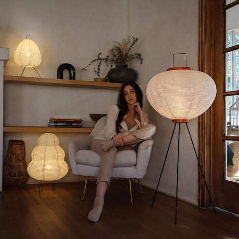 Nogy Noguchi floor lamp design adds elegant sculptural presence.