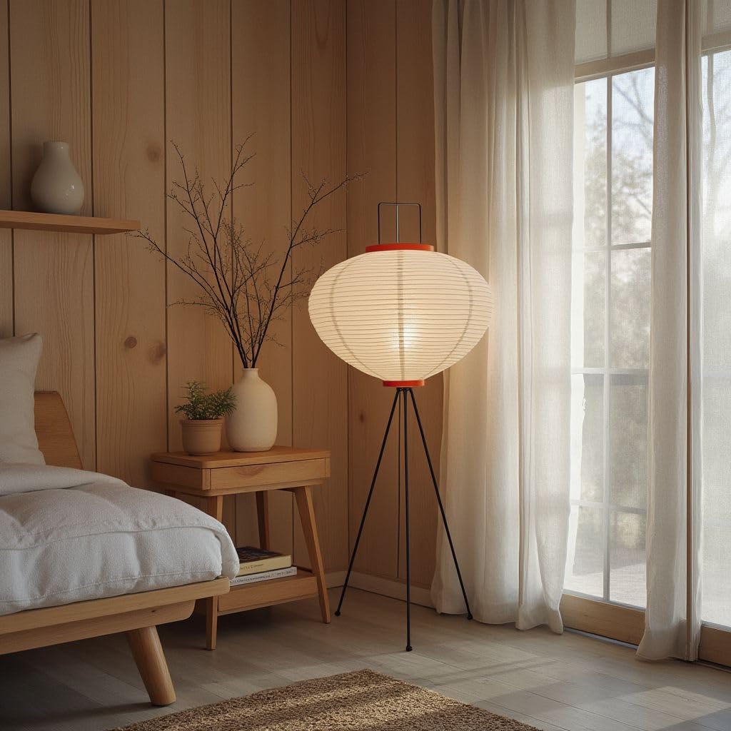 Nogy Noguchi standing light in a modern living room for reading nooks.