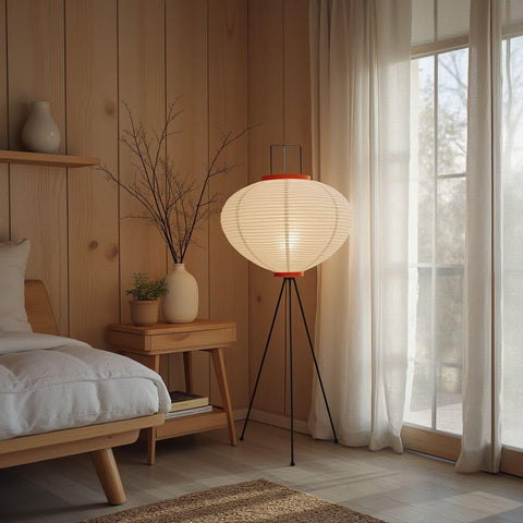 Nogy Noguchi standing light in a modern living room for reading nooks.