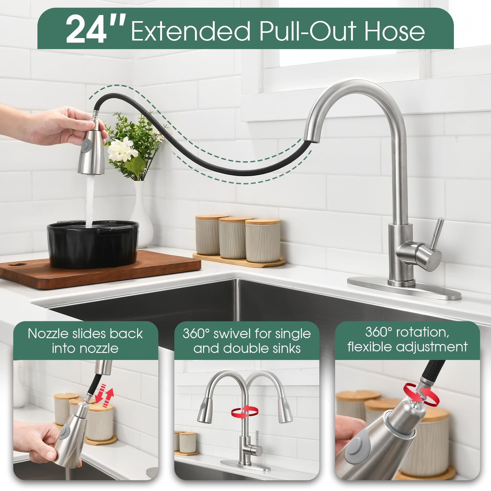 NOHALIPY single-handle kitchen faucet highlighting simple one-handed control