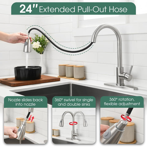 NOHALIPY single-handle kitchen faucet highlighting simple one-handed control