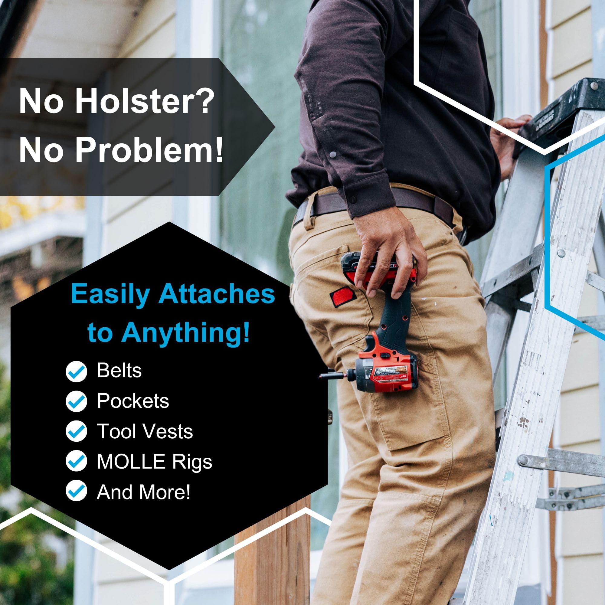 Nöhlster flexible mounting options for belts, pockets, or vests.