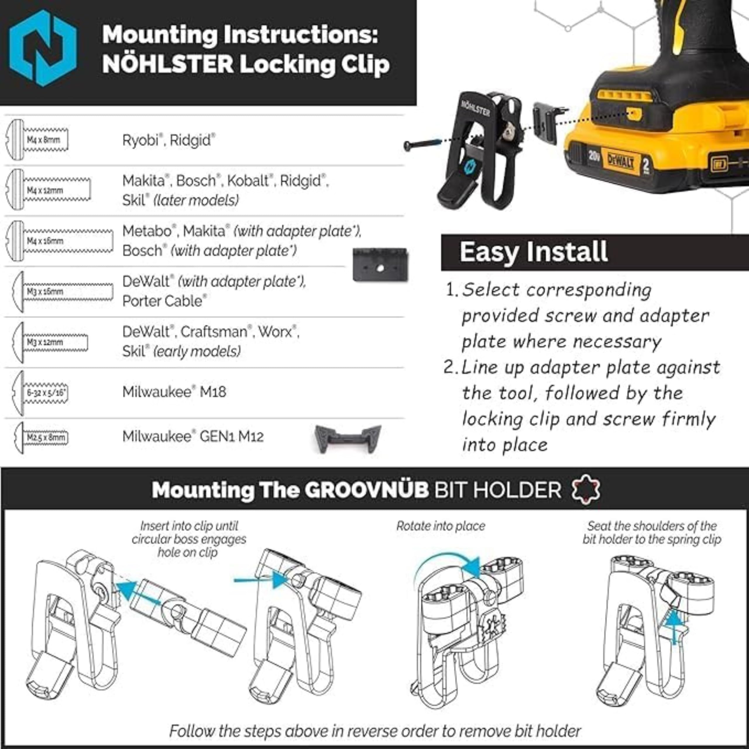 Nöhlster clip mounted on belt during scaffolding work for easy reach.
