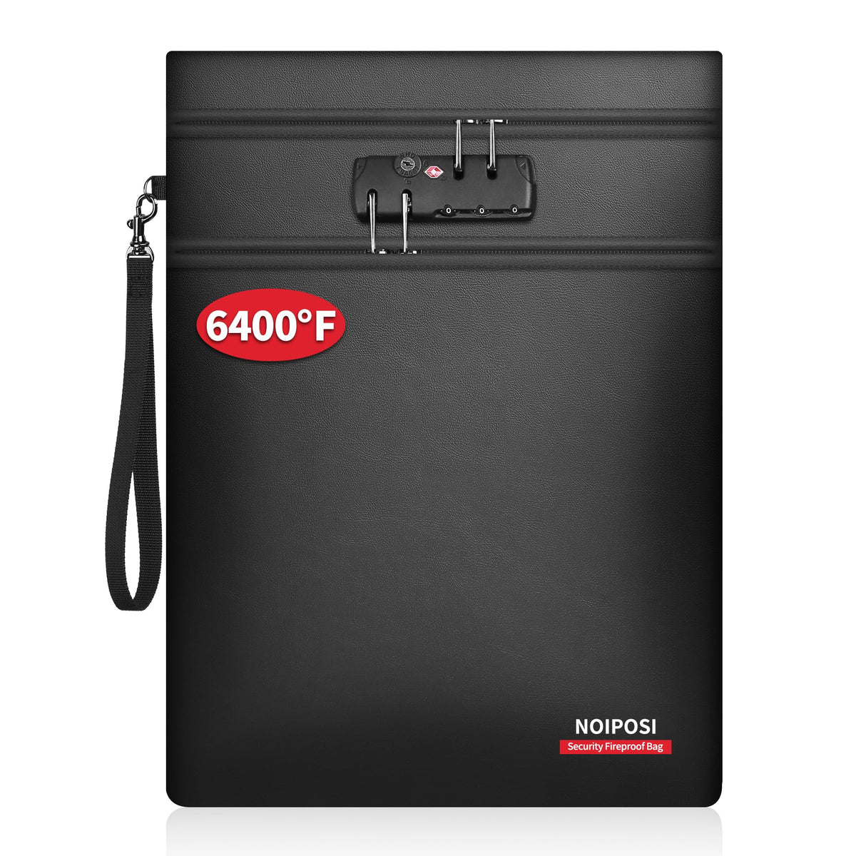 Noiposi 6400°F exterior with lock protects documents during travel.