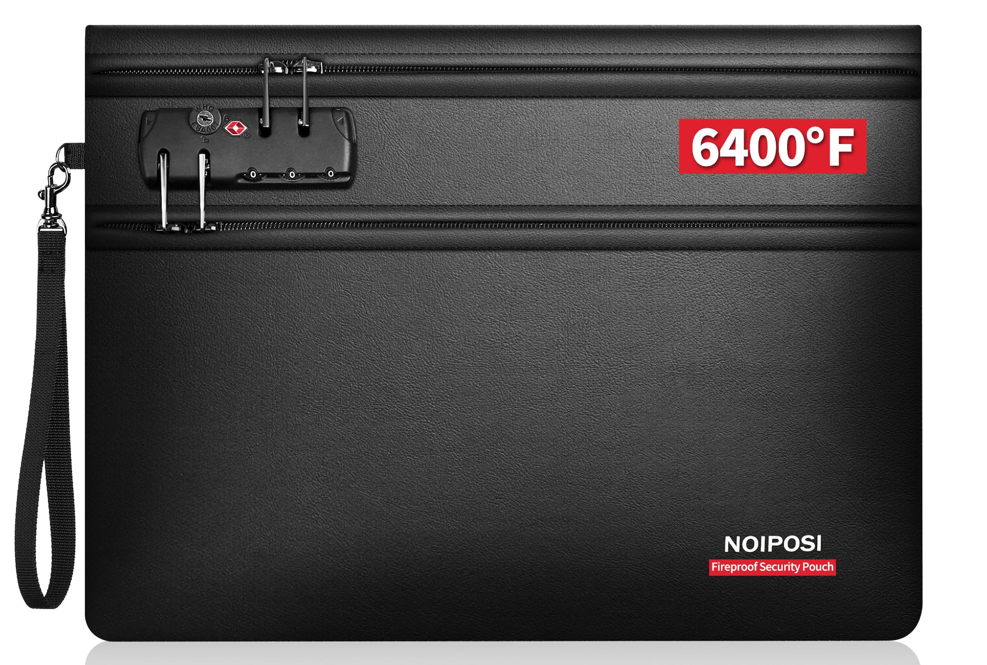 Noiposi 6400°F fireproof bag outer view showing heat protection for documents.