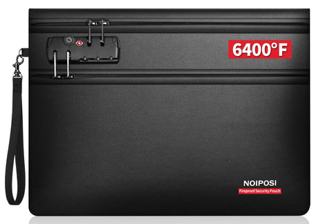 Noiposi 6400°F fireproof bag outer view showing heat protection for documents.
