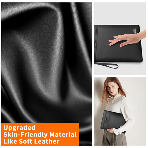 Noiposi dual-zip compartments open for organized storage of documents.