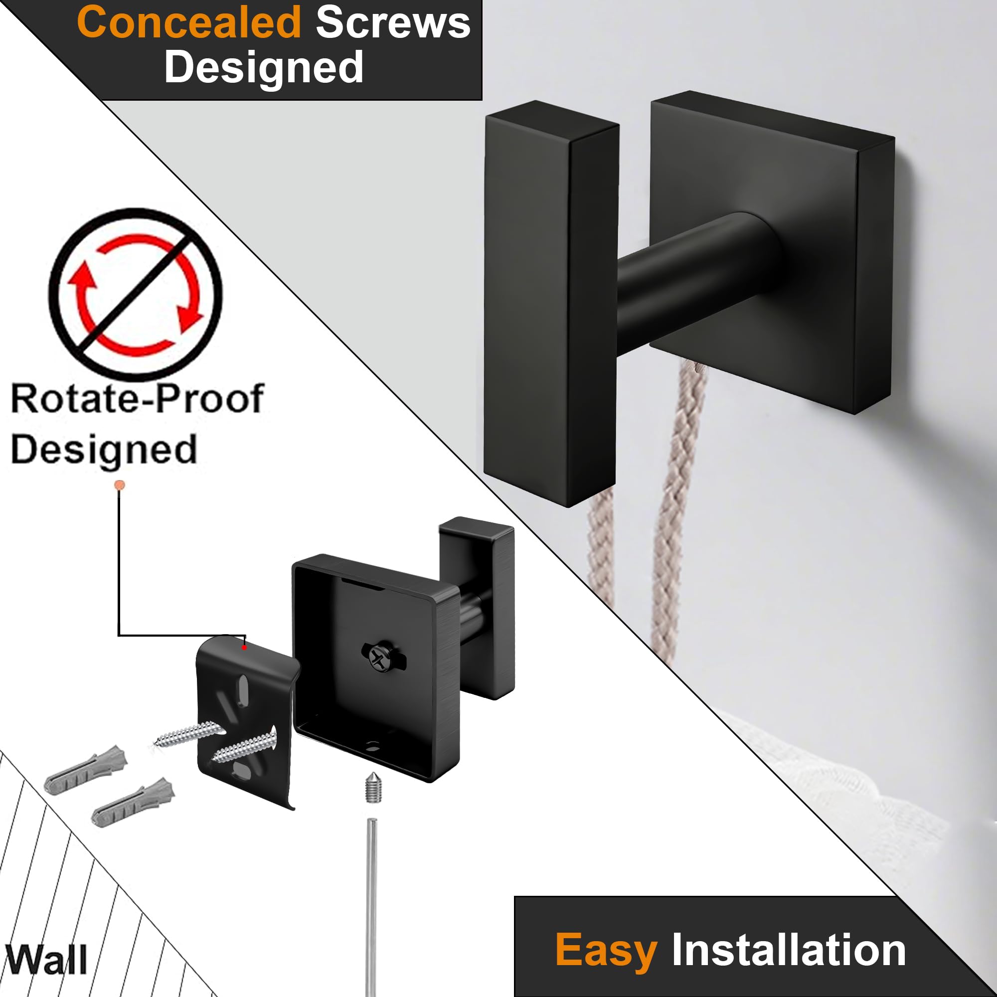 Nolimas easy-installation bathroom hooks with included hardware for quick setup.