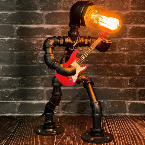 NOMGEG steampunk guitar lamp enhances vintage room ambiance with warm retro lighting
