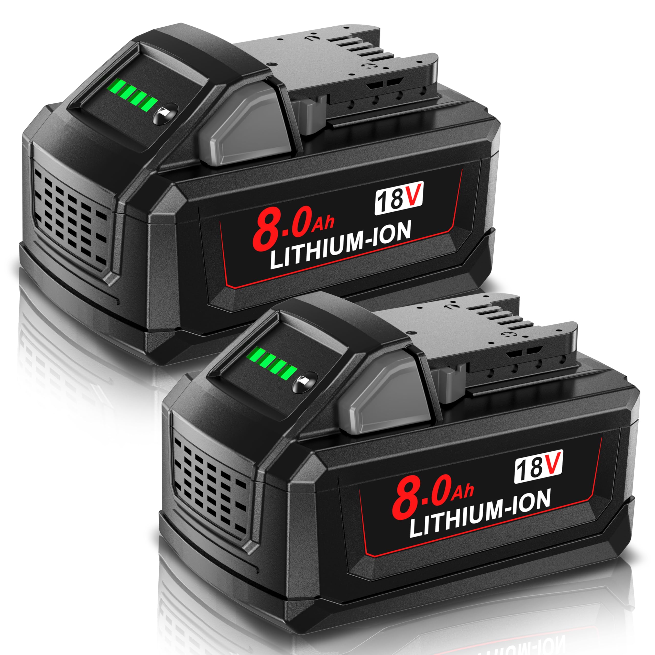 Nonbliep 2Pack 8.0Ah Milwaukee battery front view with high capacity.