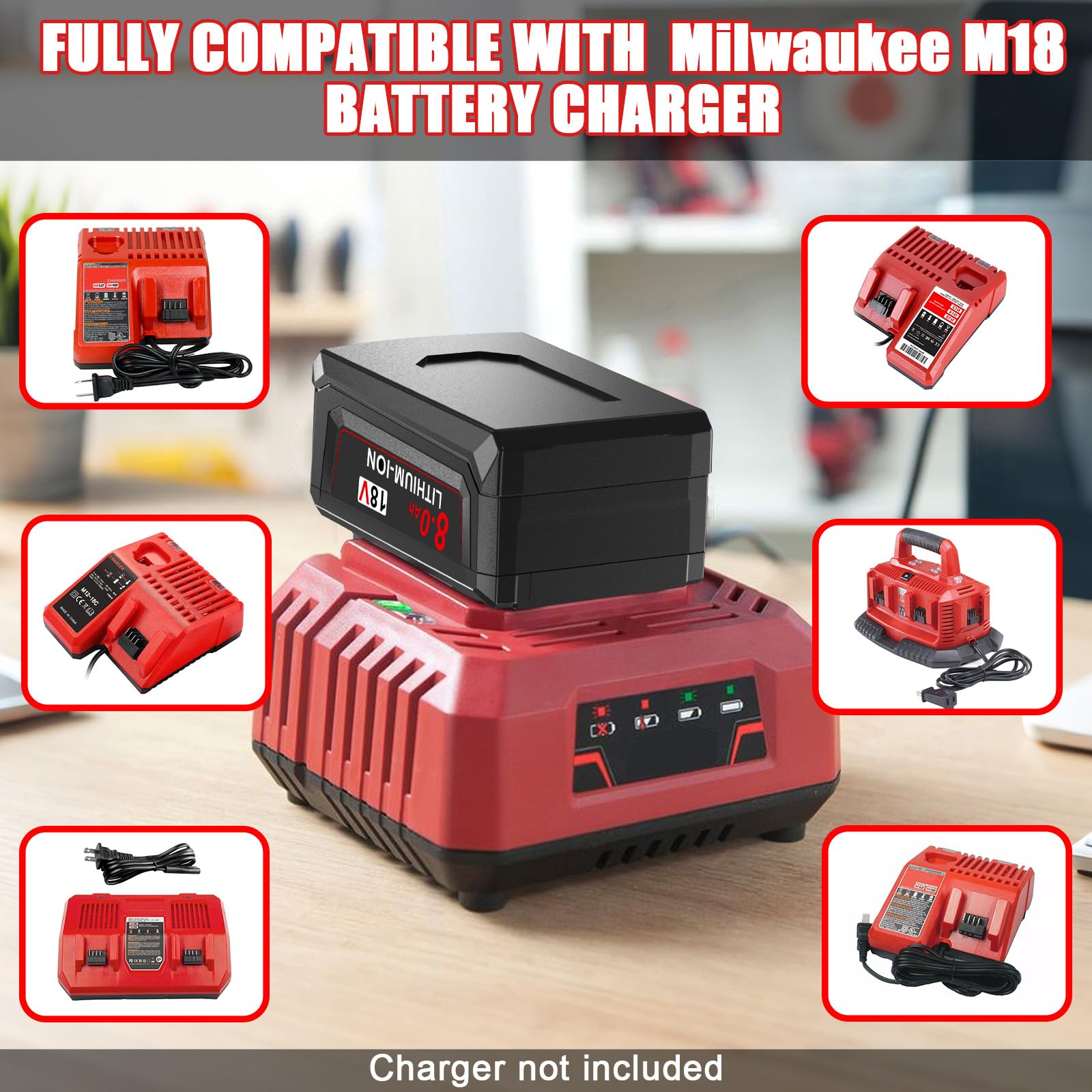 Nonbliep Milwaukee battery with smart LED indicator in action.