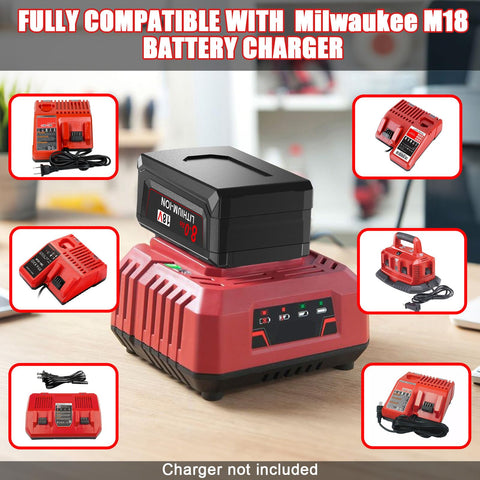 Nonbliep Milwaukee battery with smart LED indicator in action.