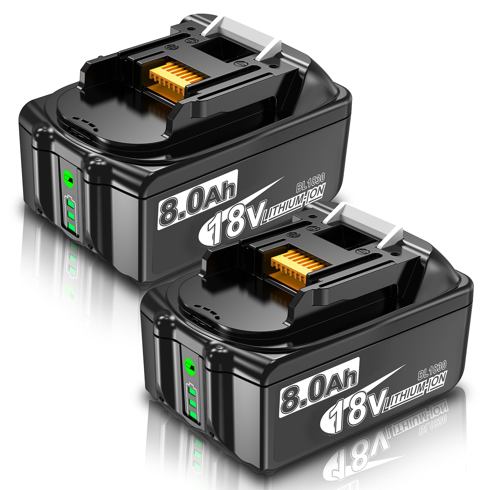 Nonbliep 2-pack upgraded 8.0Ah battery with LED indicators for charge status