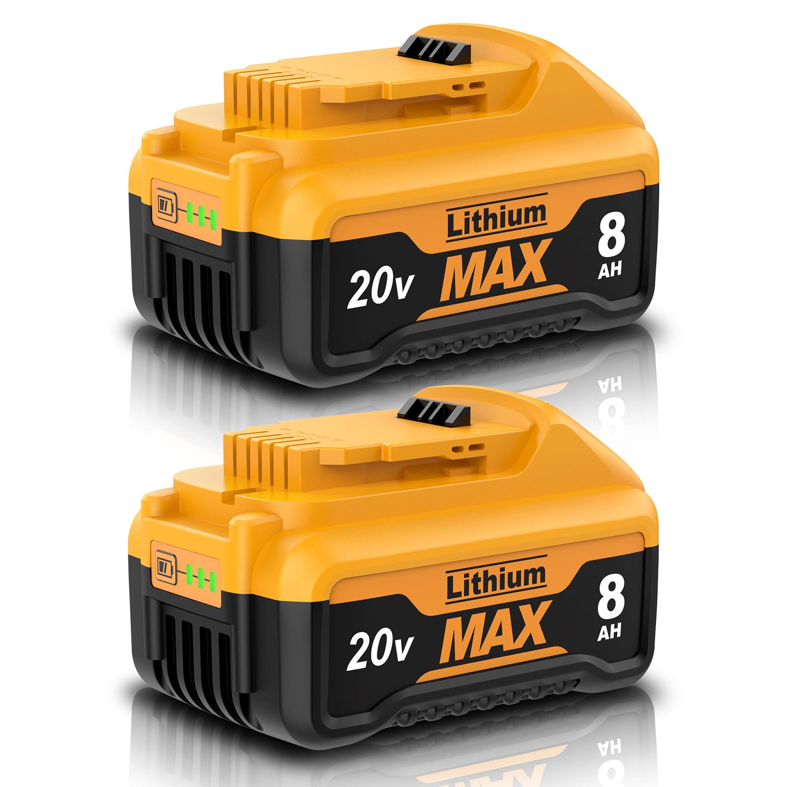 Nonbliep 8000mAh DCB206 battery powers heavy-duty Dewalt tools.