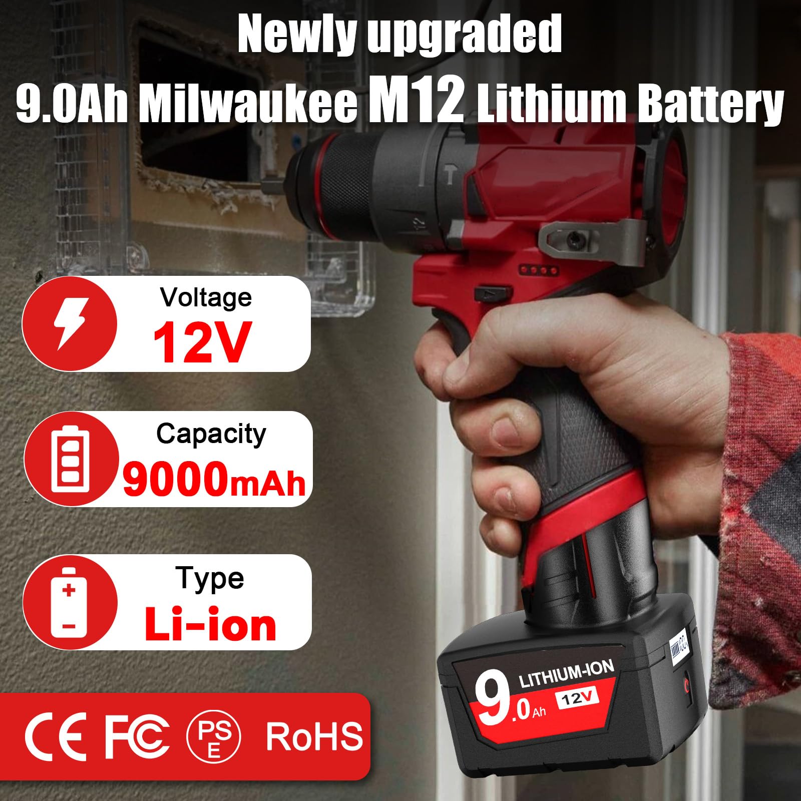 Nonbliep 9.0Ah replacement battery provides extended runtime for tools.