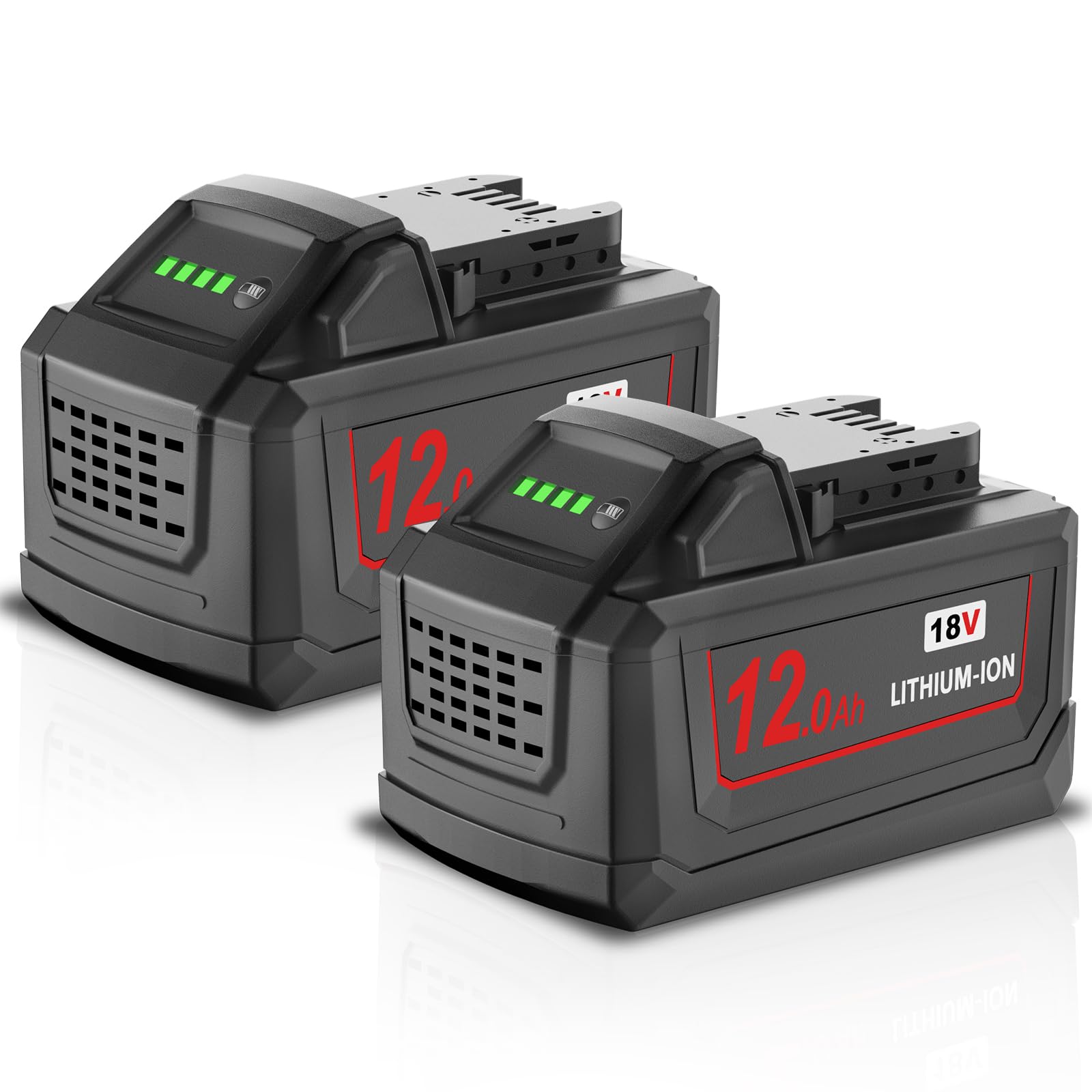 Nonbliep Milwaukee M18 battery pack front view highlighting high capacity for long projects.
