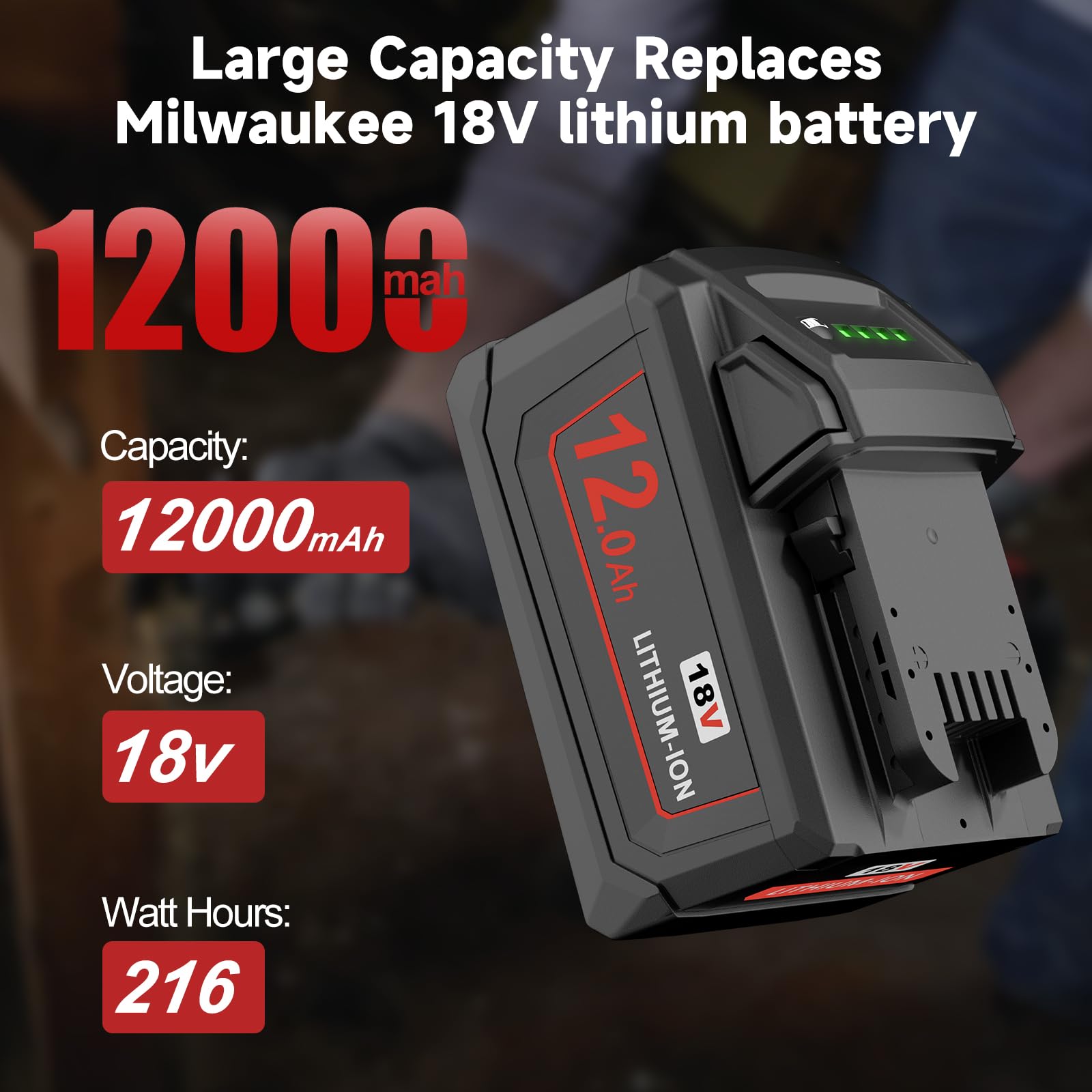 Nonbliep Milwaukee M18 battery pack LED indicator shows real time charge status.