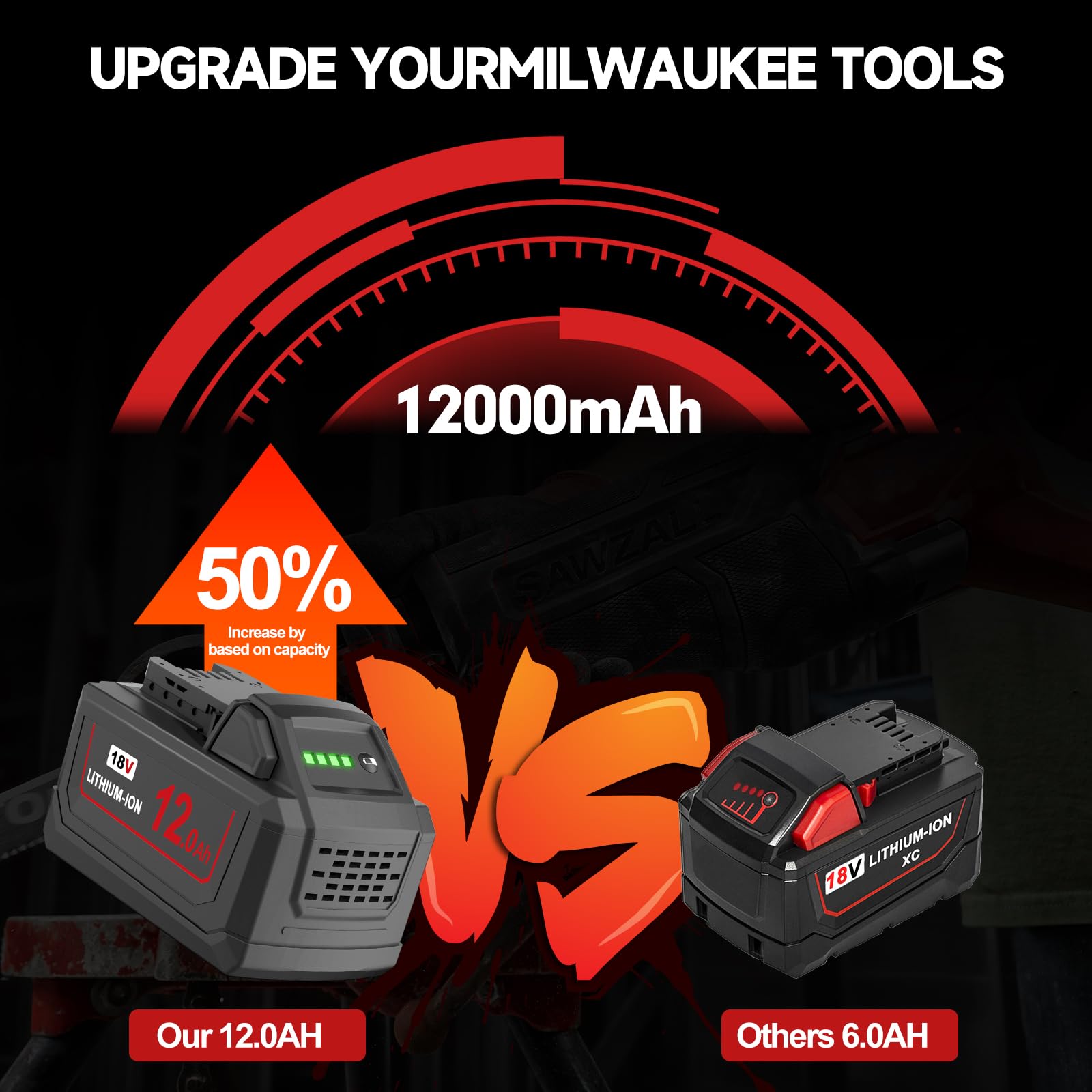 Nonbliep Milwaukee M18 battery pack side view highlights rugged build.