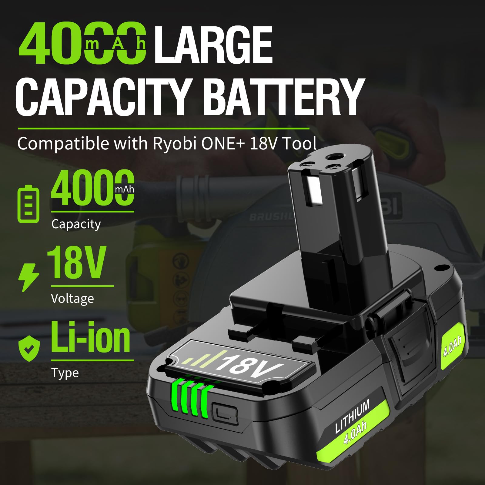 Nonbliep Ryobi 18V 4Ah side view showing form and heft