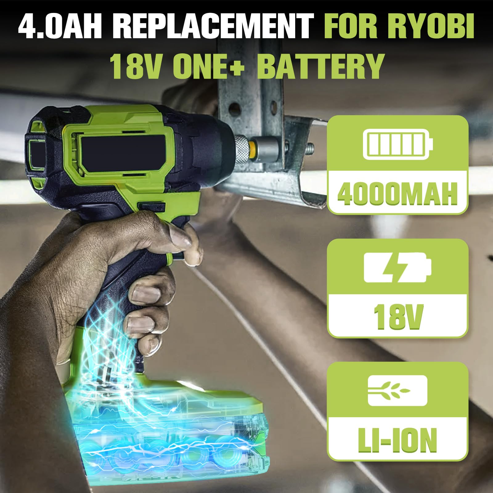 Nonbliep 4Ah Ryobi 18V battery side view showing compact profile
