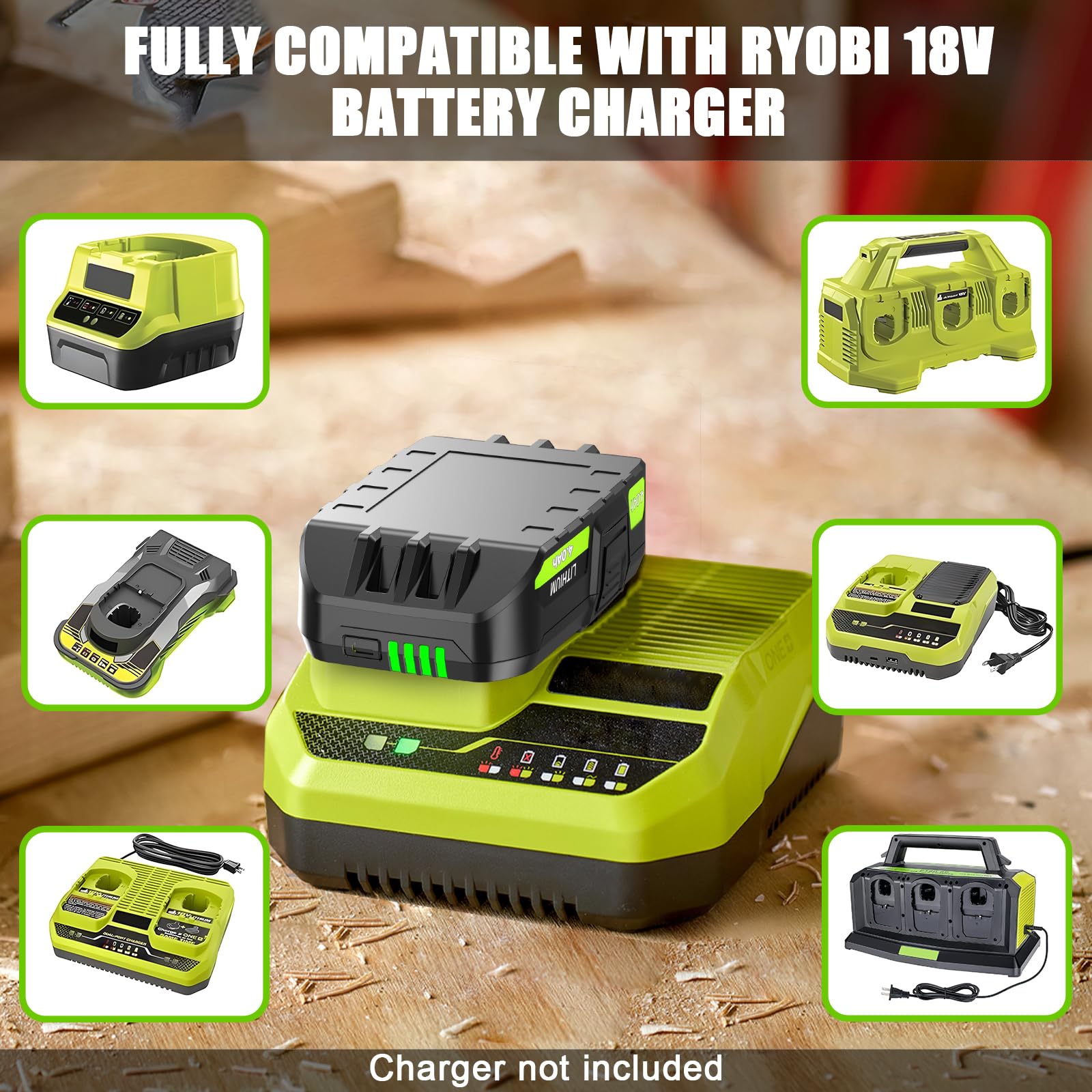 Nonbliep Ryobi 18V battery compatible with ONE+ tools