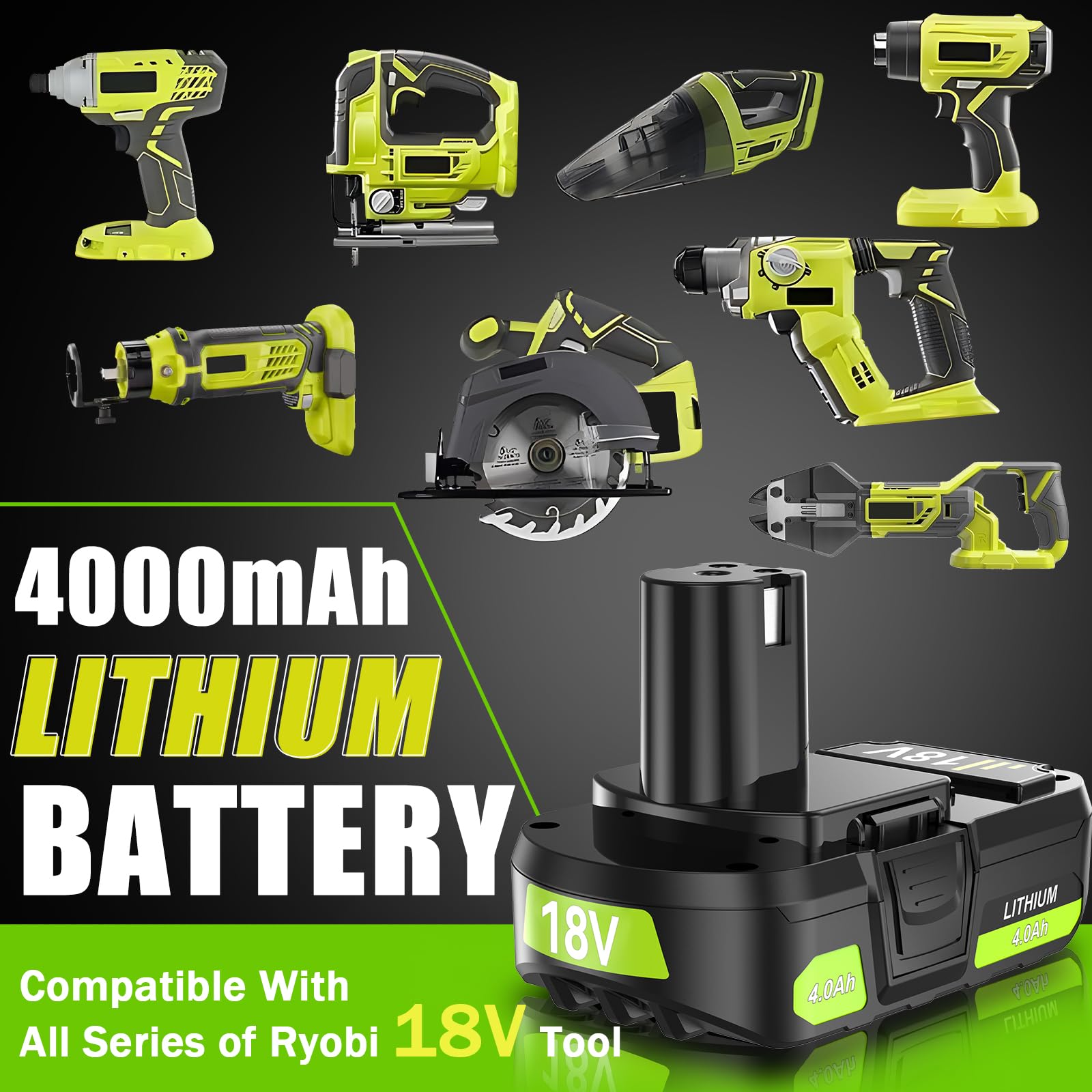 Nonbliep Ryobi 18V battery LED indicator showing charge status