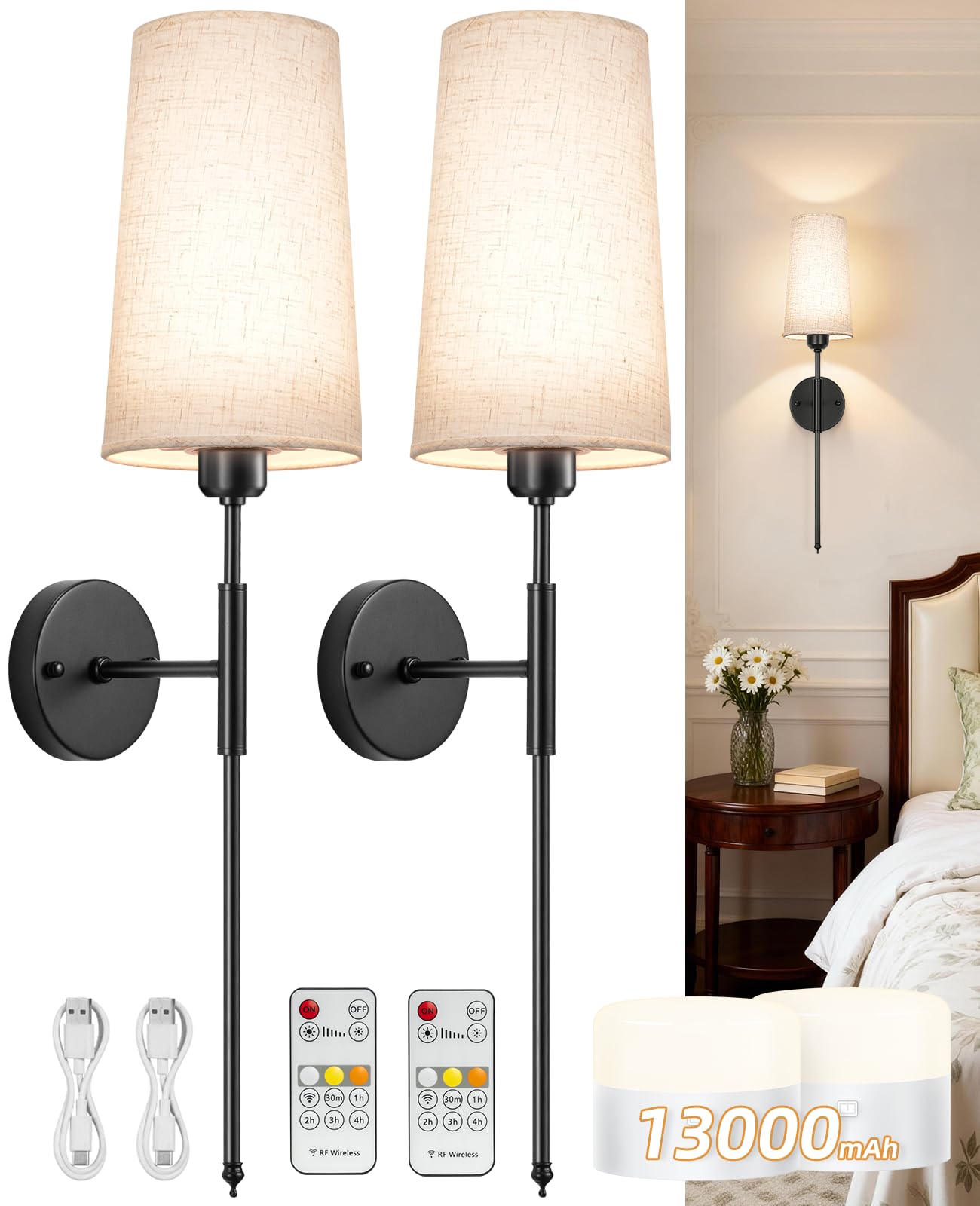 NookNova battery wall sconce pair on wall for stylish lighting