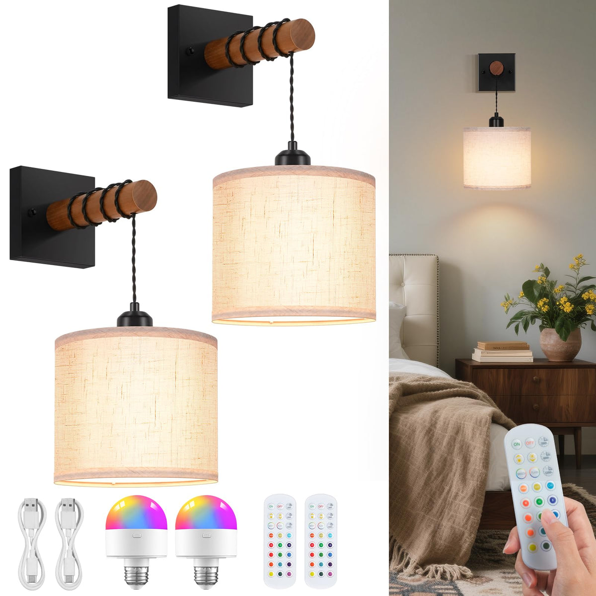 NookNova battery wall sconce set of 2 for flexible living room lighting.
