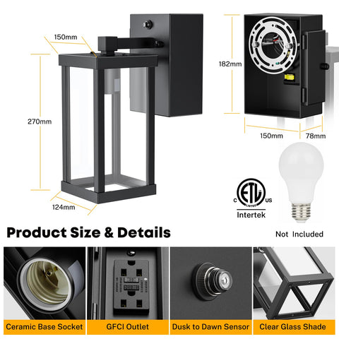 NookNova outdoor wall sconce with dual GFCI outlets for safe power.