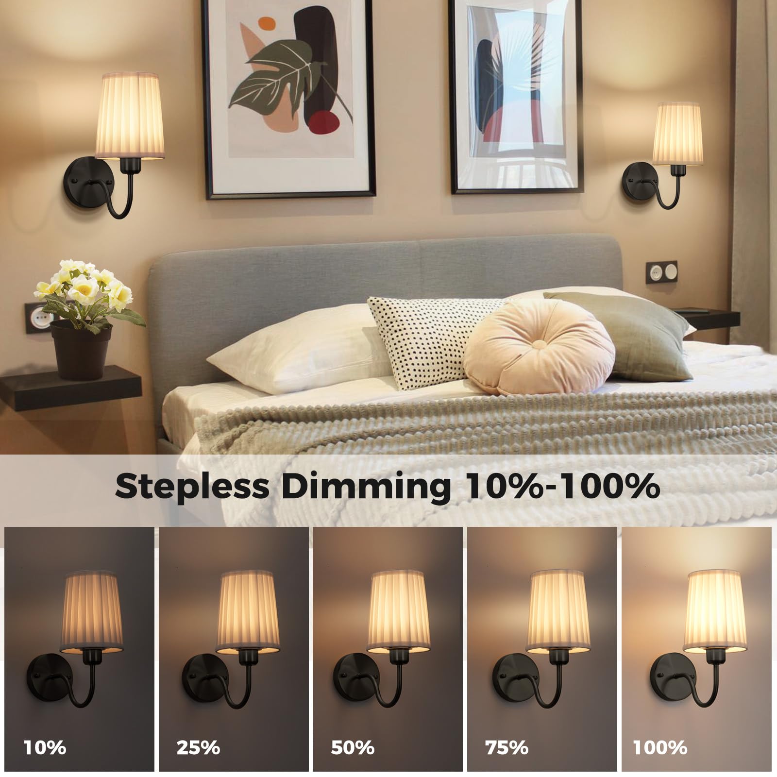 NookNova pleated shade wall sconce adds soft ambient glow.