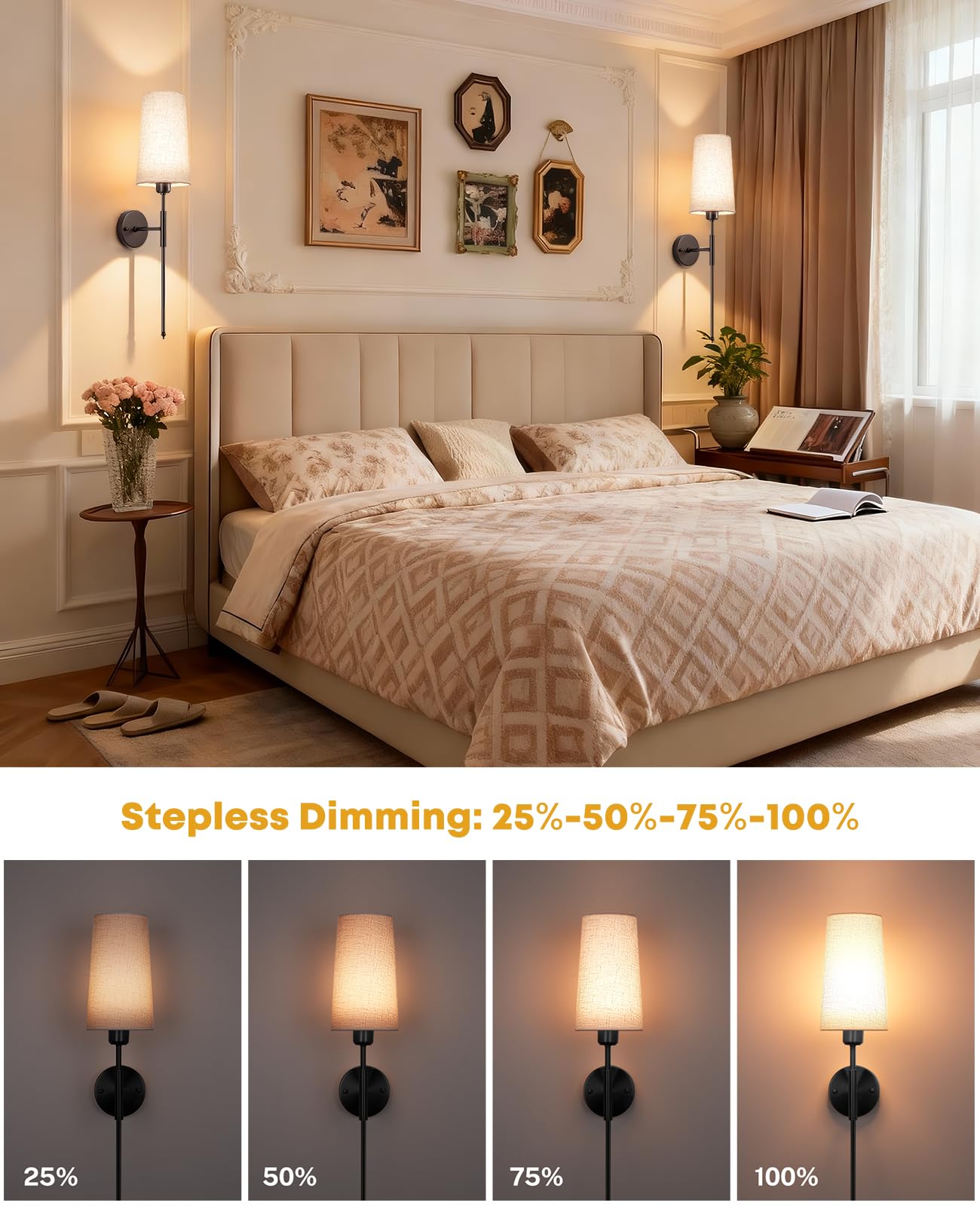 NookNova wall sconce with remote dimming control in living room
