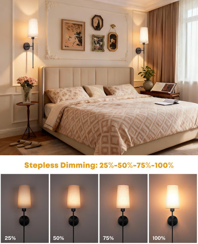 NookNova wall sconce with remote dimming control in living room