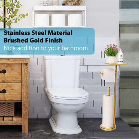 Noonext Gold toilet paper holder stand 26-inch height for easy reach.