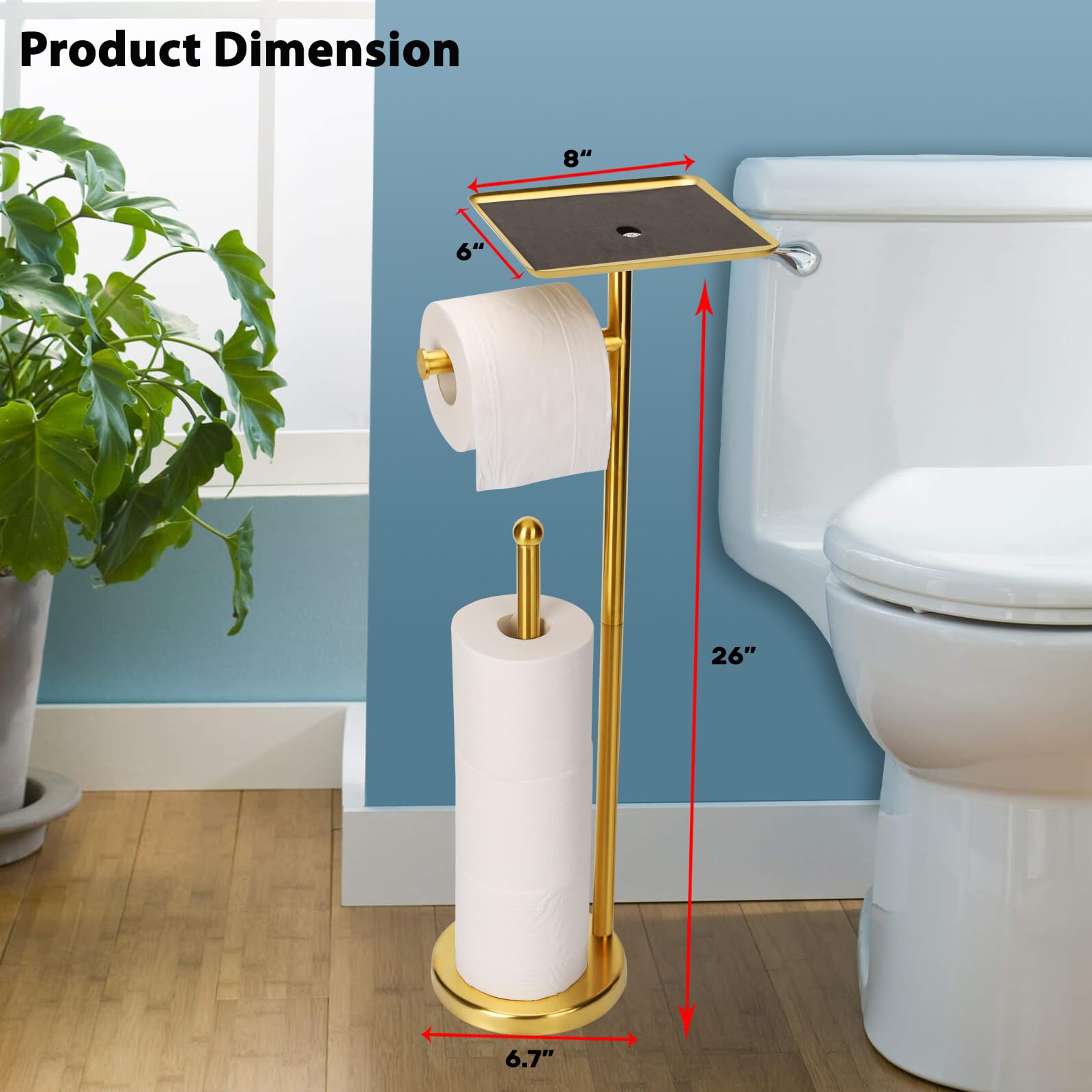 Noonext Gold toilet paper holder stand brushed gold finish adds elegant style.