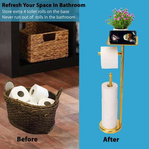 Noonext Gold toilet paper holder stand easy assembly with no wall drilling.