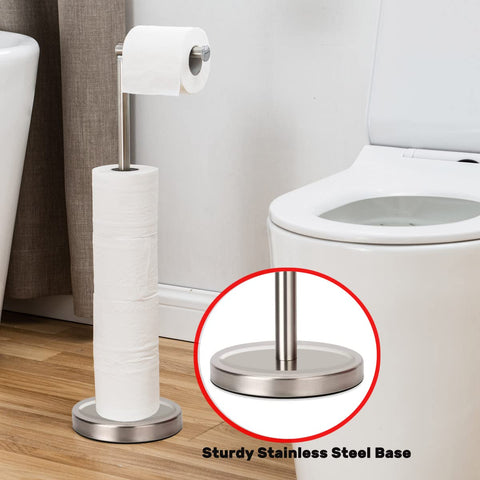 Noonext freestanding toilet paper holder stands 24 inches for convenient reach.