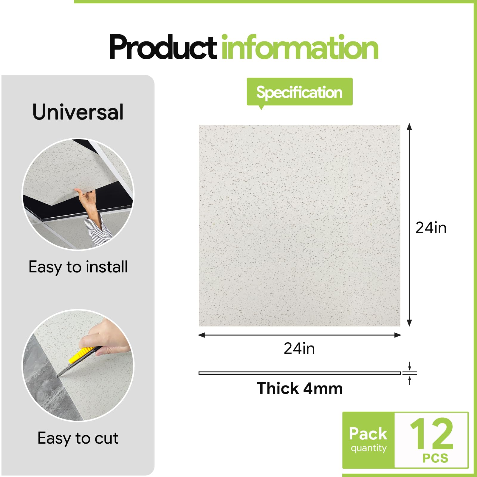 Noooza 12-tile pack covers 48 sq ft for a complete ceiling refresh.