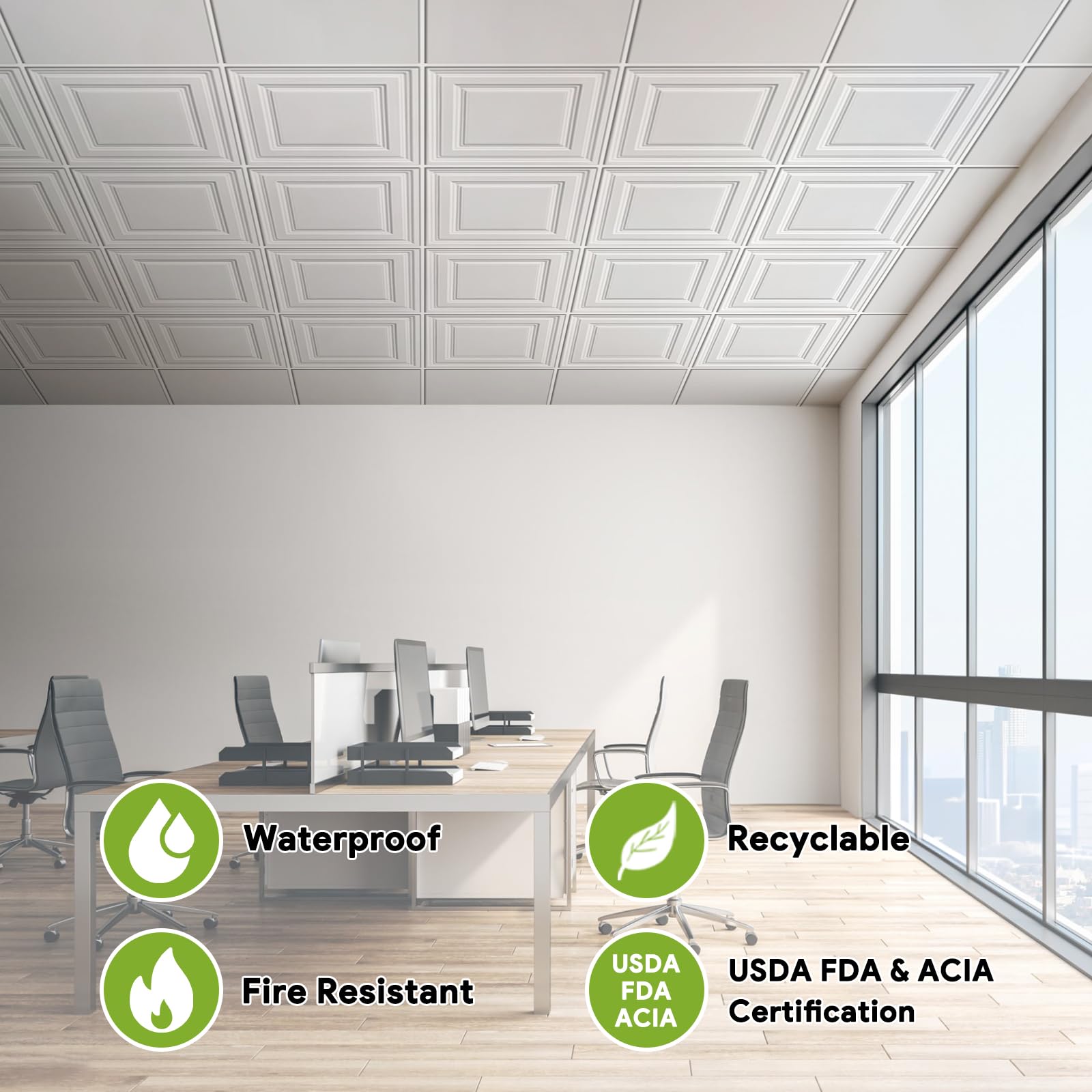 Noooza unbreakable PVC tile, lightweight and long-lasting white finish.
