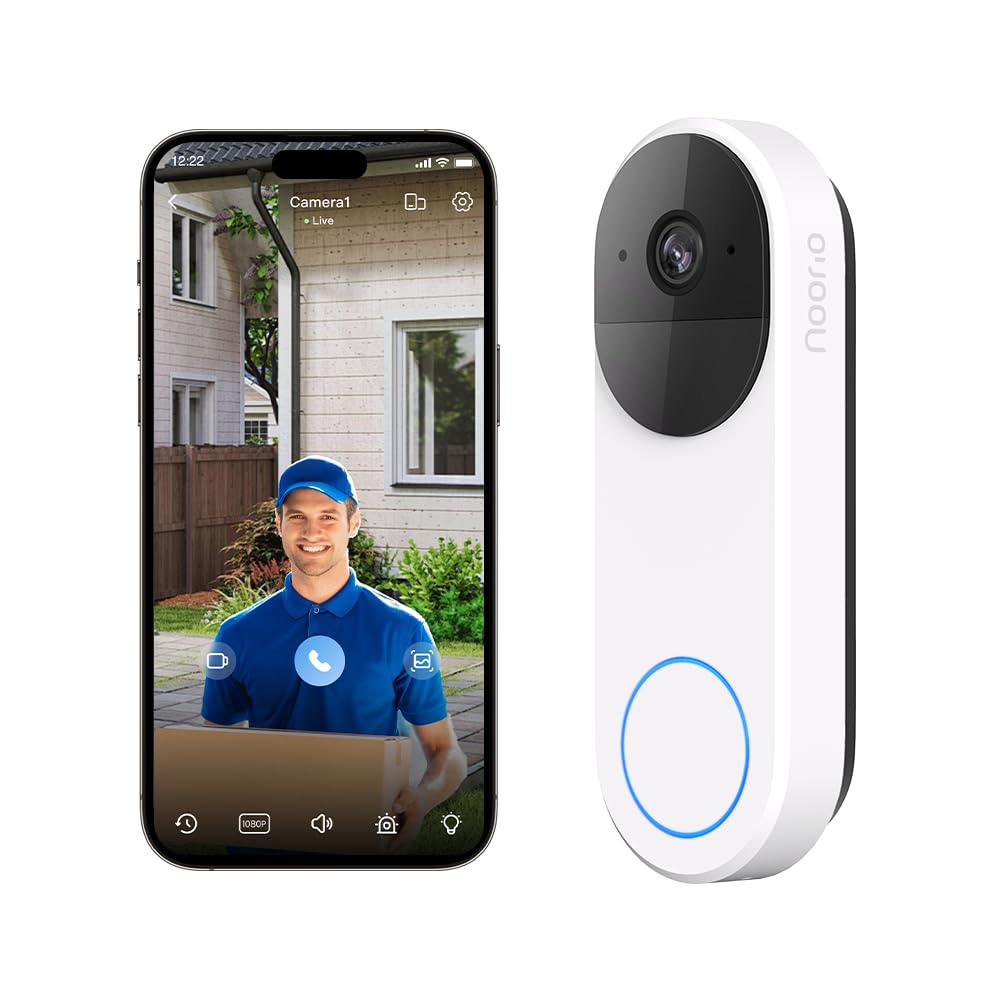 Noorio 3K doorbell front view captures porch activity with clear 5MP footage