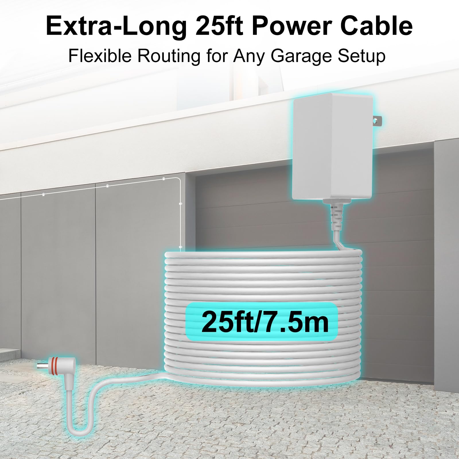 Nooukut extended 25ft cable offers flexible routing inside your garage.