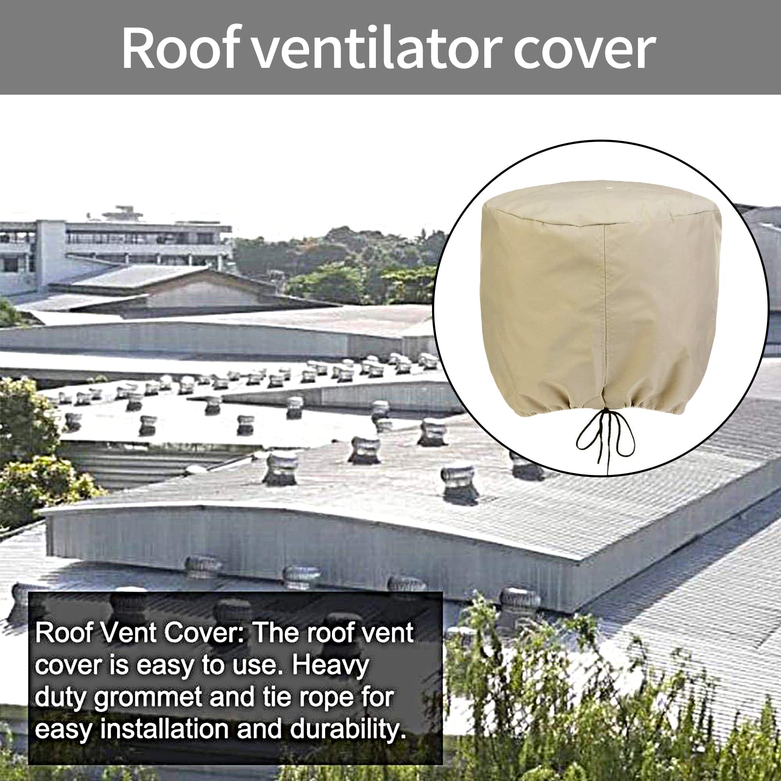 Nopwer roof vent cover with drawstring secure fit blocks wind