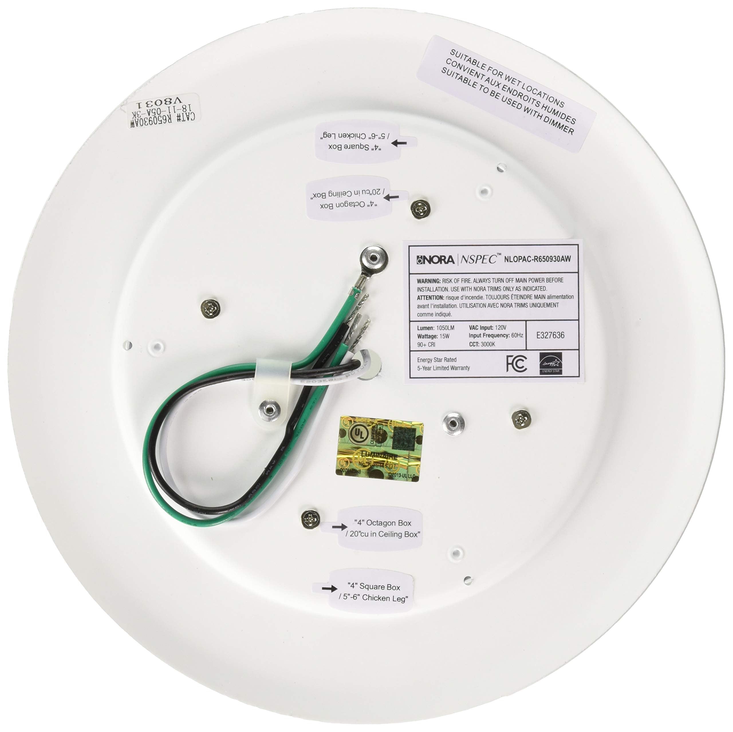 Nora Lighting NLOPAC-R650930AW wet location rating ensures safe outdoor-friendly installation