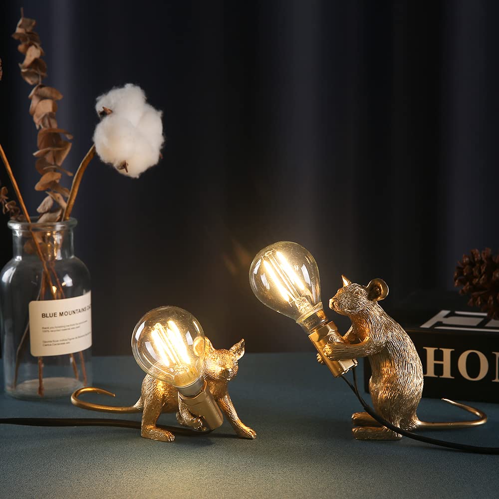 NorDiem resin mouse lamp close-up showing LED bulb glow