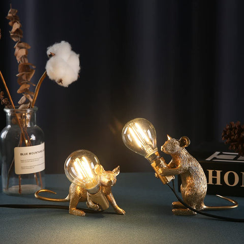 NorDiem resin mouse lamp close-up showing LED bulb glow