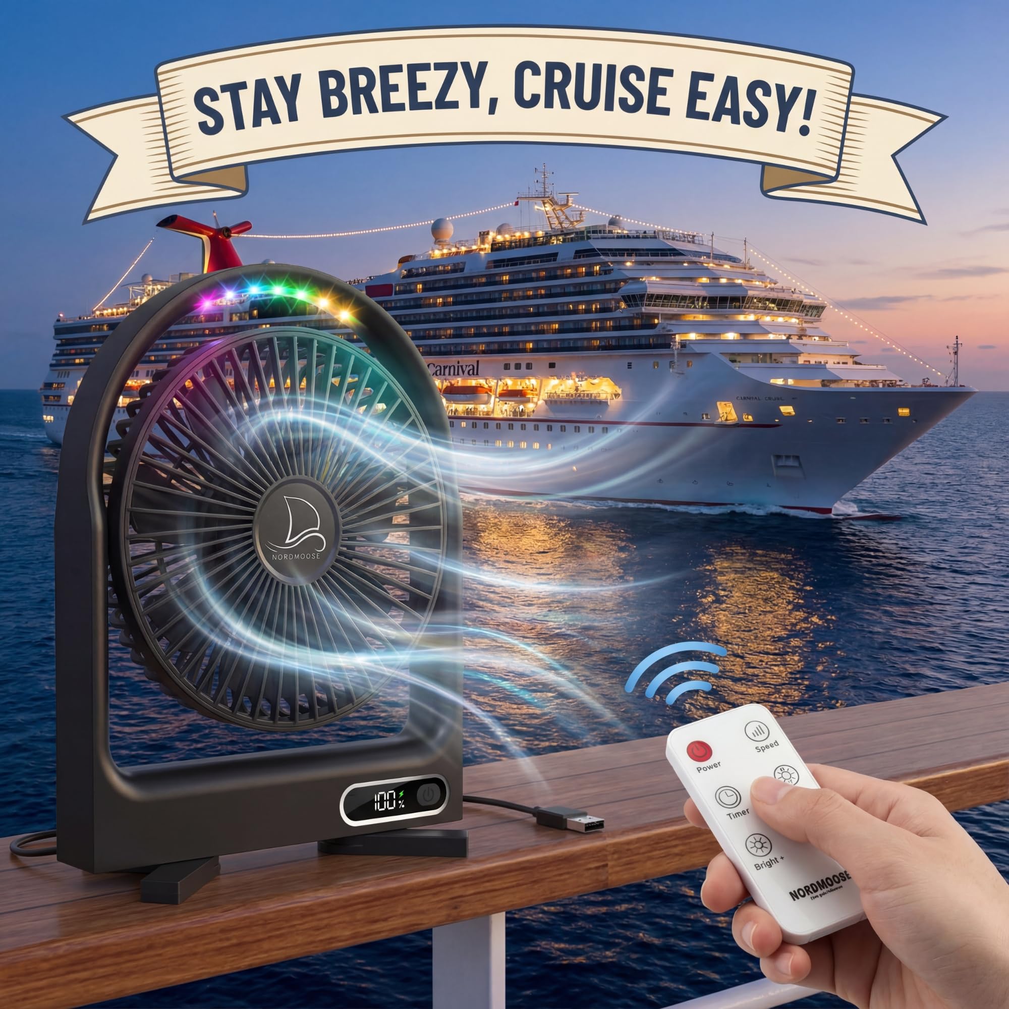 Nordmoose magnetic cruise fan cruise line approval shows compatibility with major ships.