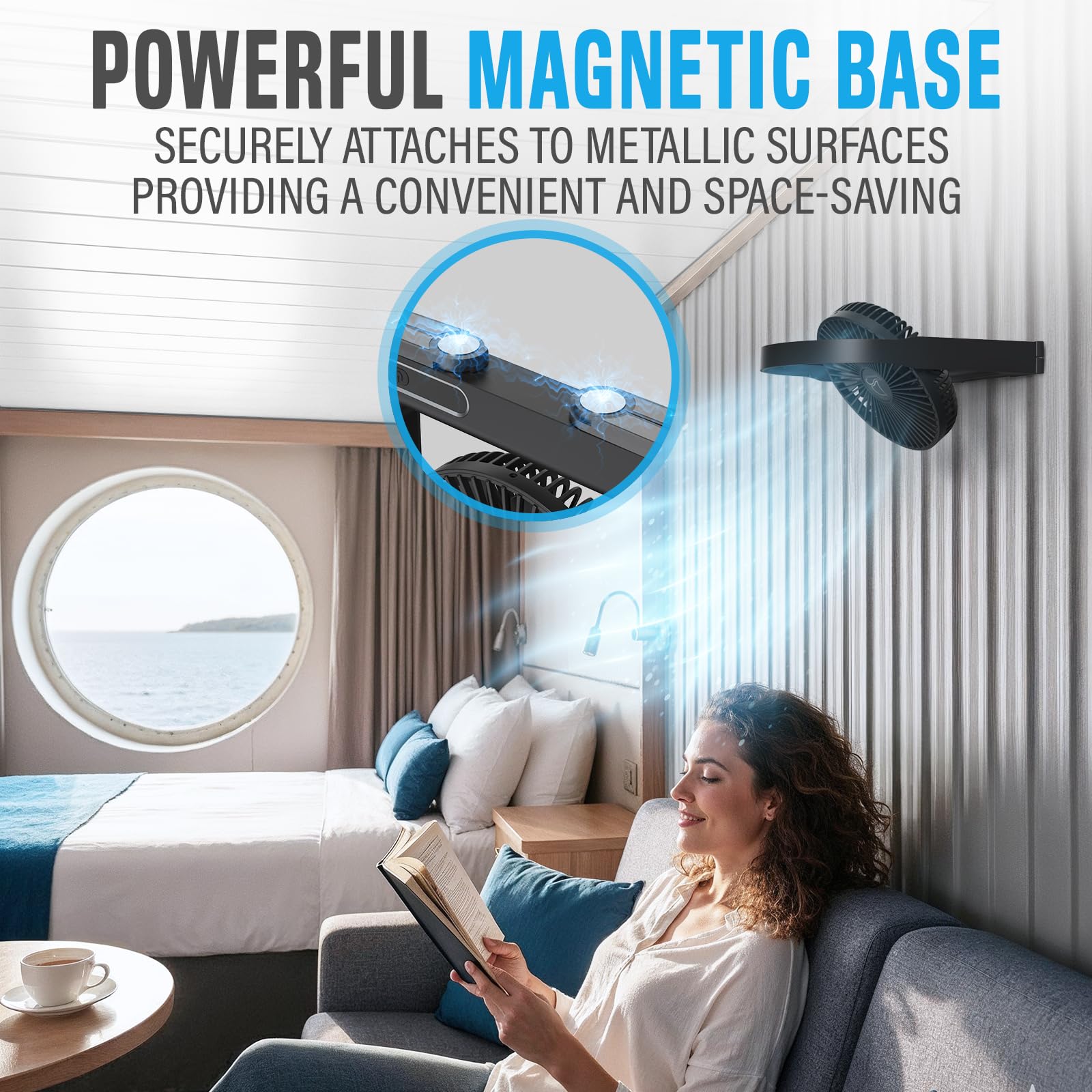 Nordmoose magnetic cruise fan slim profile fits compact cabins and travels easily.