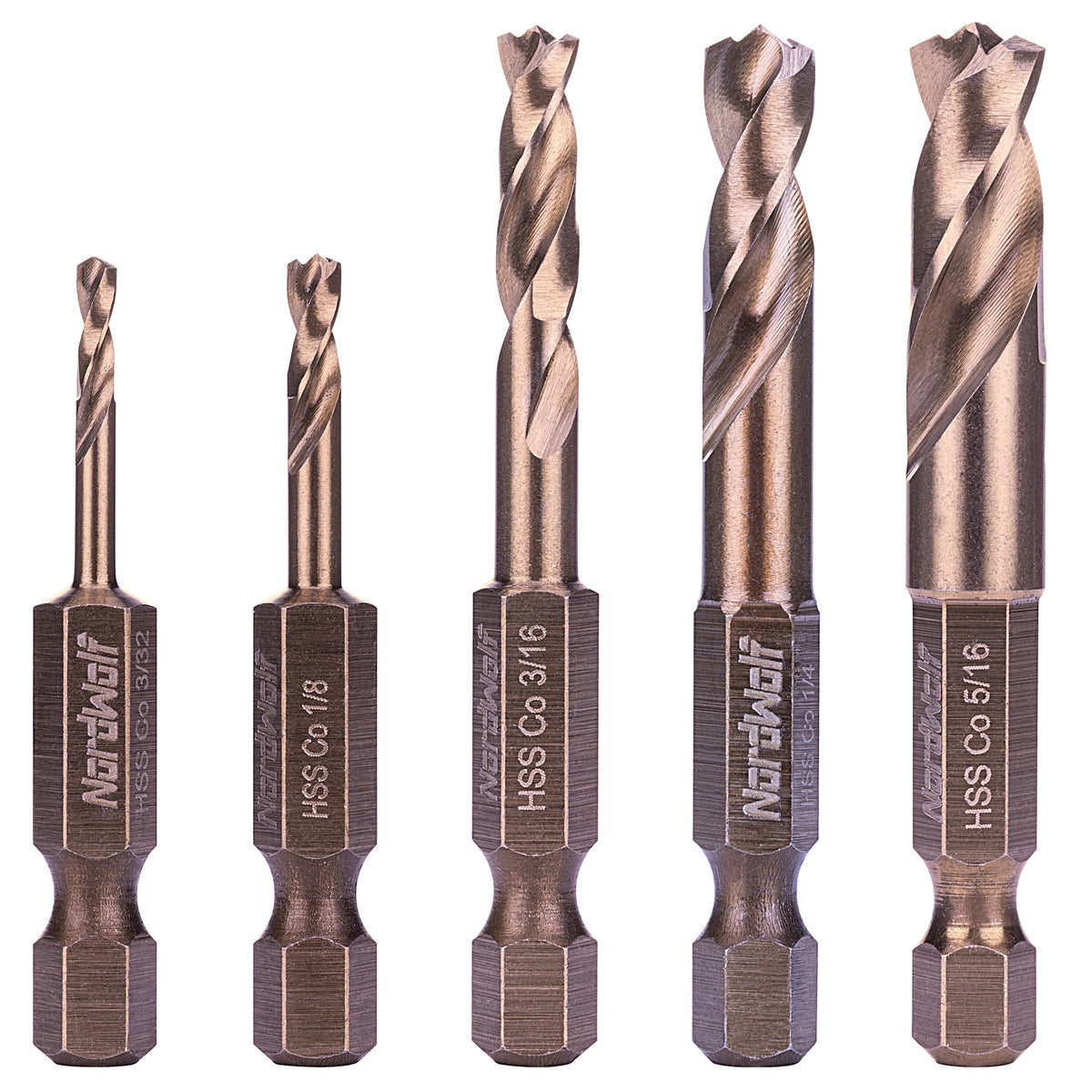 NordWolf M35 cobalt stubby drill bit set in a compact storage box for quick access
