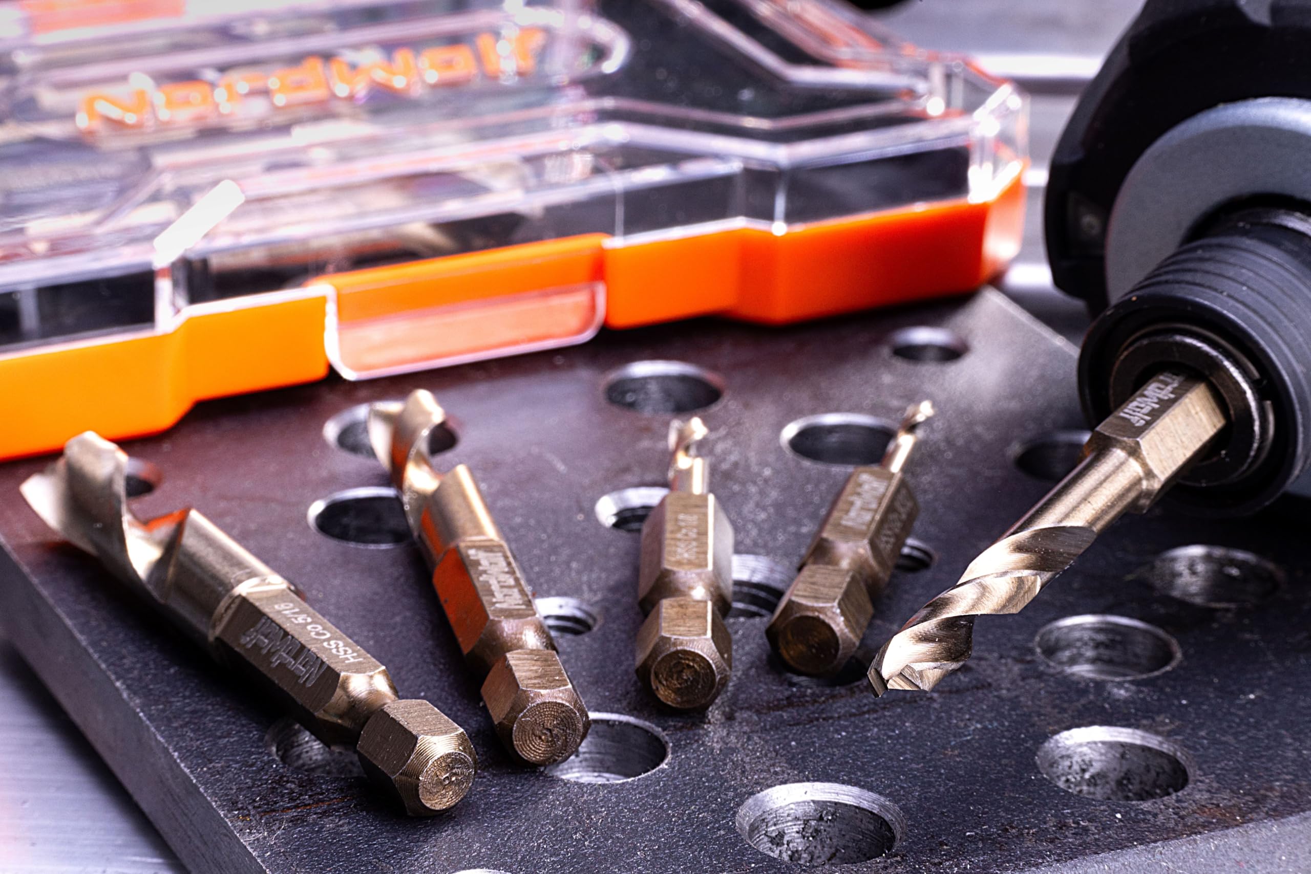 NordWolf drill bits labeled with SAE sizes for fast selection