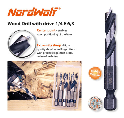 NordWolf precision-ground 118-degree Brad Point tip for self-centering starts