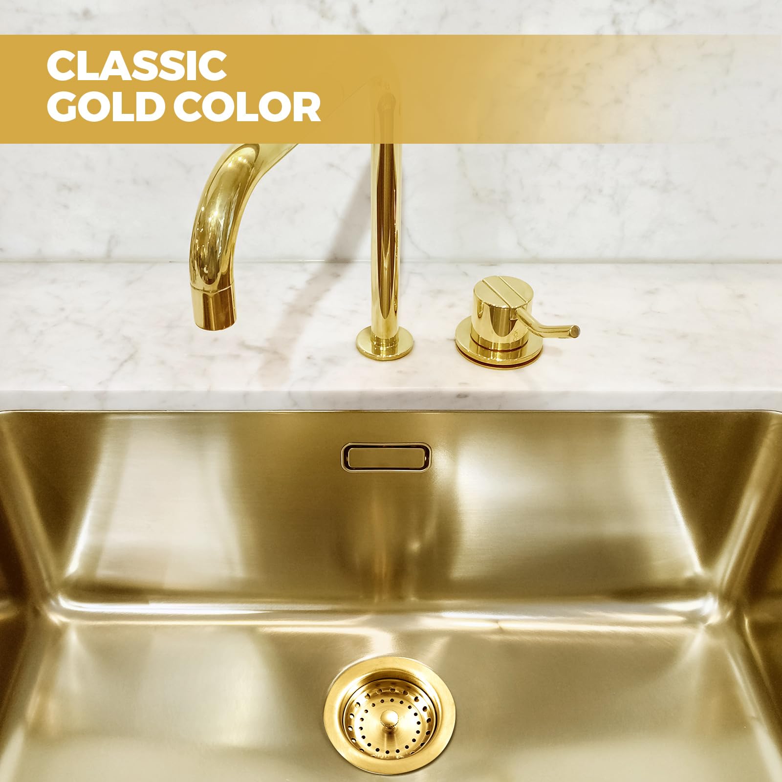 Norme gold disposal splash guard reduces splash and backsplash during washing.